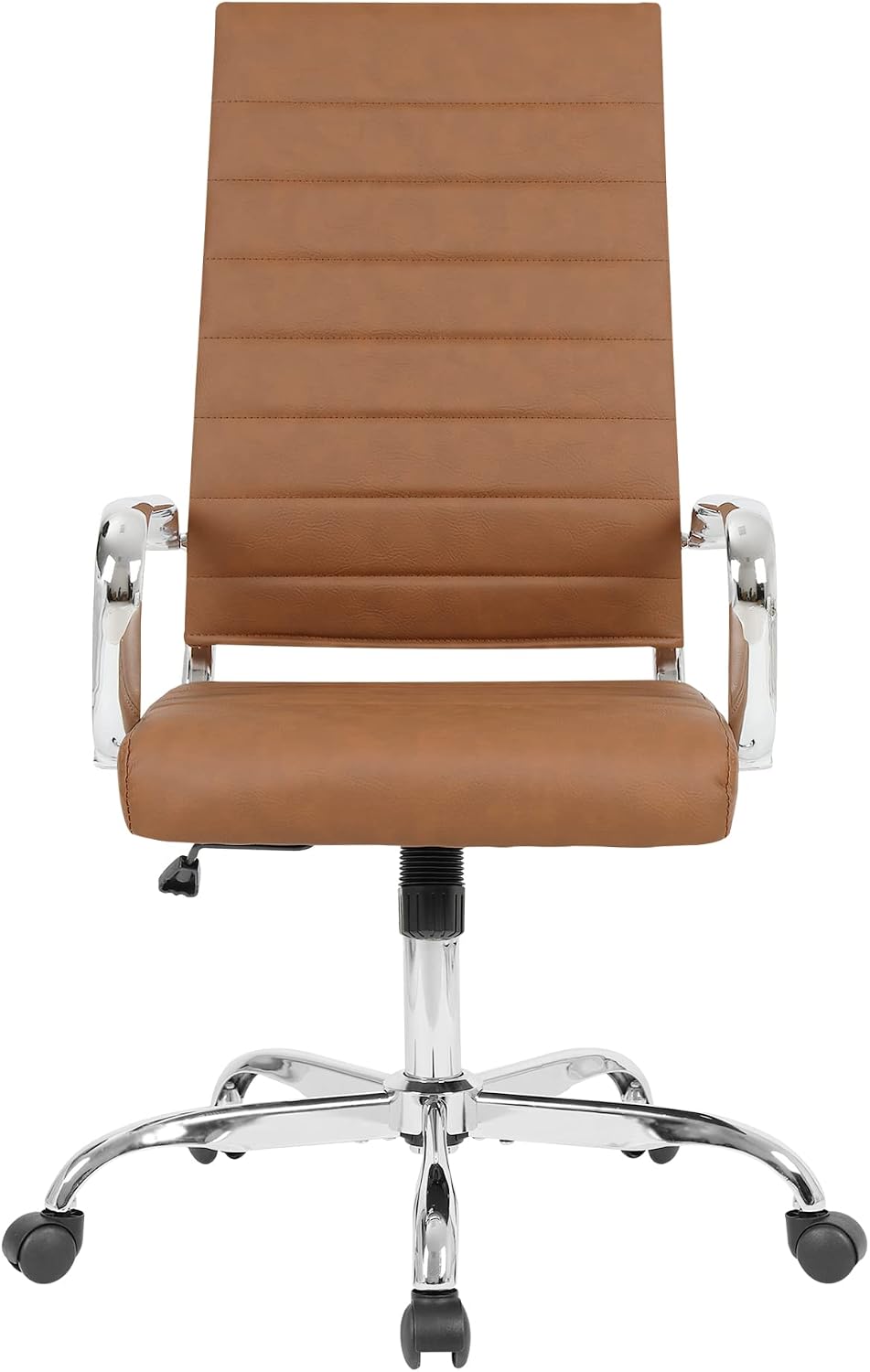 LANDSUN Home Office Chair High Back Executive Chair Ribbed Leather Computer Desk Chair with Armrests Soft Padded Adjustable Height Swivel Modern Conference Chrome Brown