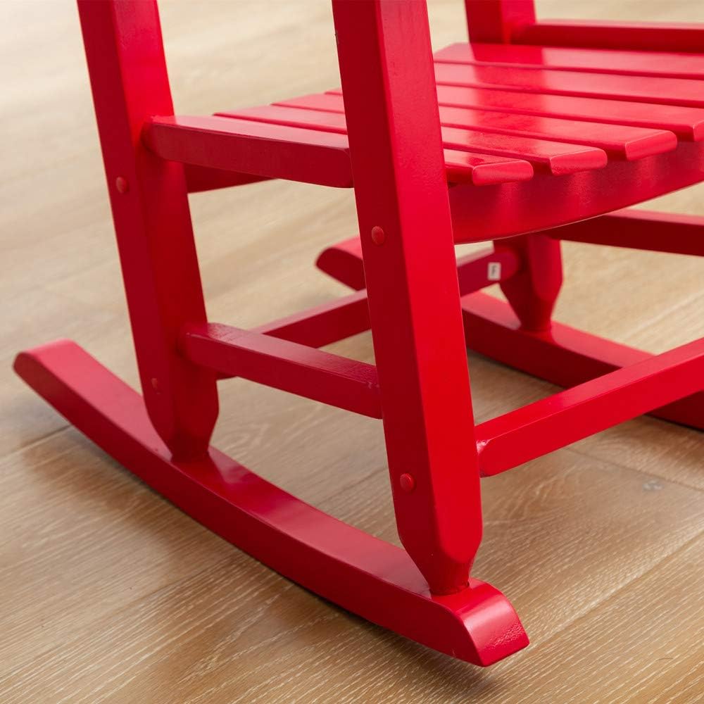 Toddler Rocking Chair Kids Child Wooden Small Baby Comfy Rocker Chairs Furniture for Nursery Bedroom Livingroom Outdoor Reading Room, Ages 3-6, Anti-Tip Design Safe & Sturdy Red