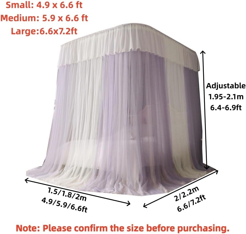 U-Shaped Rail Canopy Bed with Metal Frame, Double Layer Bed Mosquito Net for Bedroom Decoration, Lace Design Curtains Canopy for Twin, Full, Queen Beds(Green,Small)
