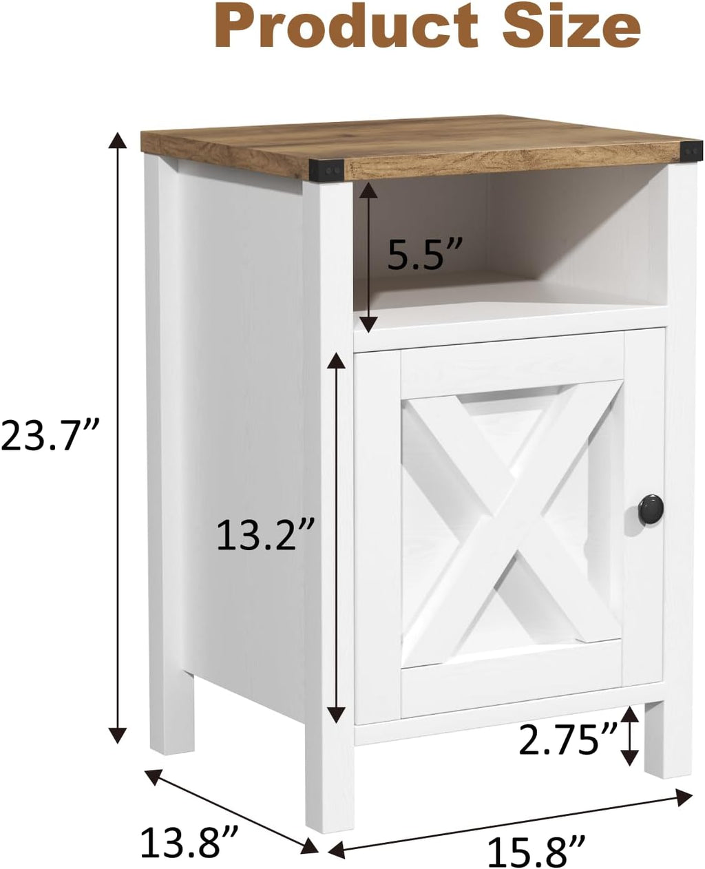 Farmhouse End Table Set of 2, Rustic Vintage End Side Table with Barn Door and Storage Shelf, White Wood Night Satnd for Bedroom, Living Room,White
