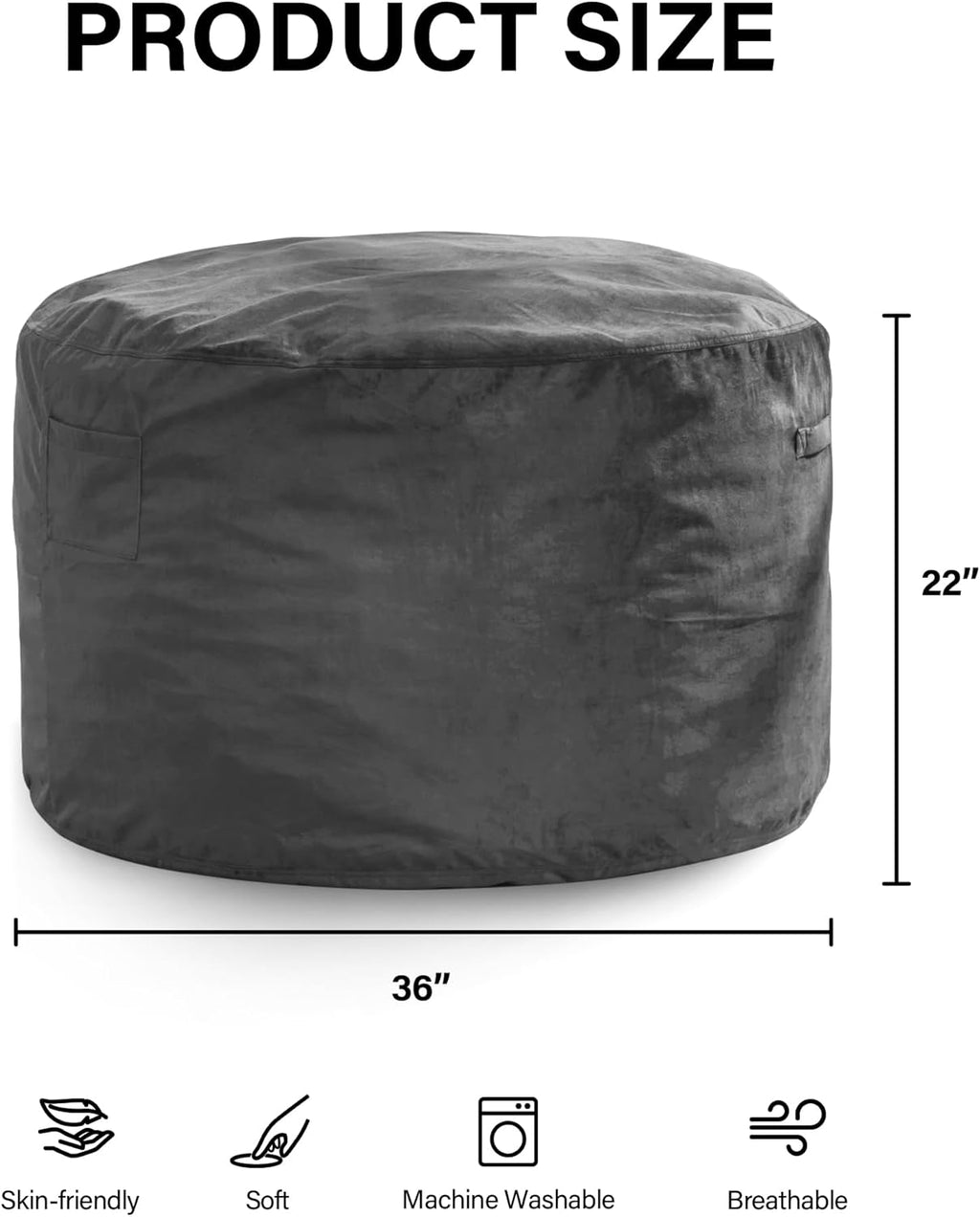 fond + found 3FT Bean Bag Chair for Adults - Giant Memory Foam Bean Bag with Removable Washable Cover, Large Comfy Bean Bag Chair with Handle & Side Pocket for Living Room, Bedroom, Gaming