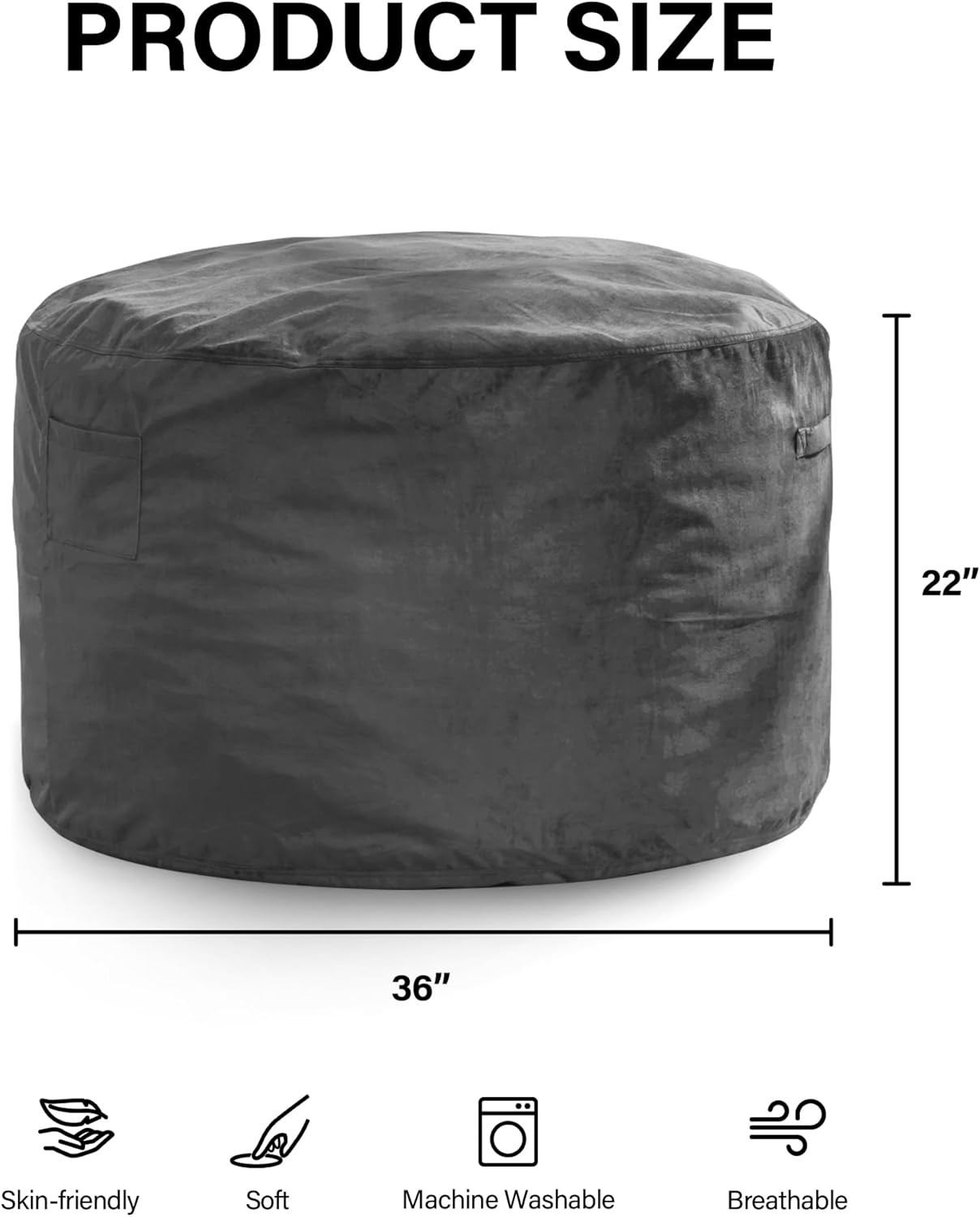 fond + found 3FT Bean Bag Chair for Adults - Giant Memory Foam Bean Bag with Removable Washable Cover, Large Comfy Bean Bag Chair with Handle & Side Pocket for Living Room, Bedroom, Gaming