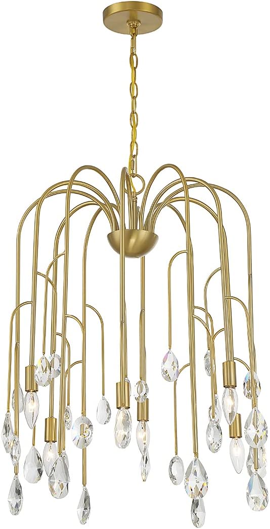 Savoy House 1-6686-6-127 Anholt Art Deco-Inspired Modern Vintage Clear Crystal Drop Chandelier, 6-Light 360 Total Watts, 28" H x 23" W, Noble Brass