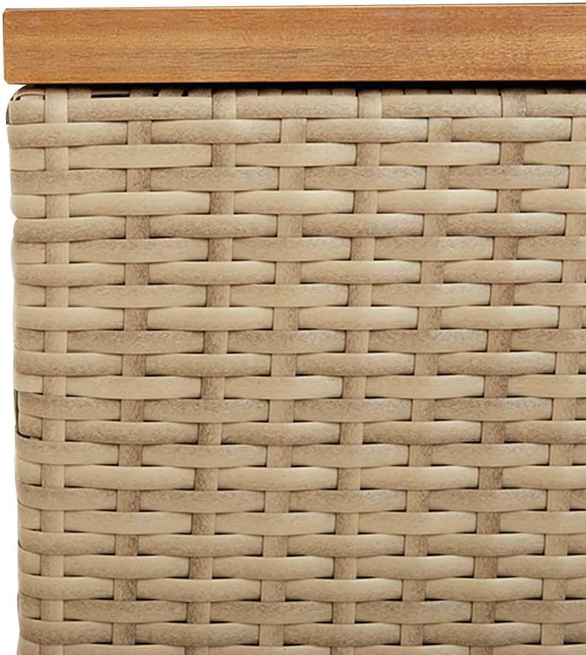 Patio Storage Box Beige 43.3x19.7x21.3 Inch Poly Rattan Acacia Wood Bench Seat with Waterproof Bag