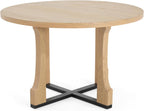 48" Small Round Dining Table with Wood Legs and Metal Cross Base, Natural Ash Solid Wood Kitchen Dinner Table for 2-4 Person, Easy Assembly, Without Chairs