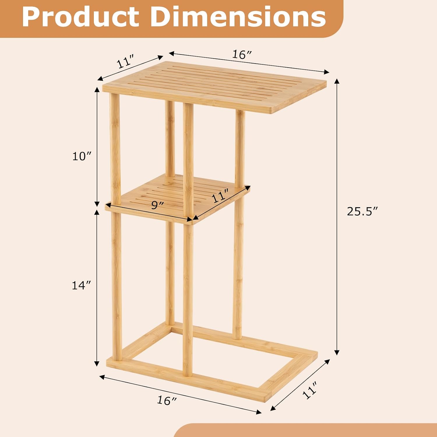 Giantex Bamboo Side Table Set of 2, 3-Tier Narrow End Table with Storage Shelves, Accent Sofa Couch Bedside Table, Boho Night Stand for Living Room Bedroom Small Spaces (16’’L x 11’’W x 25.5’’H)