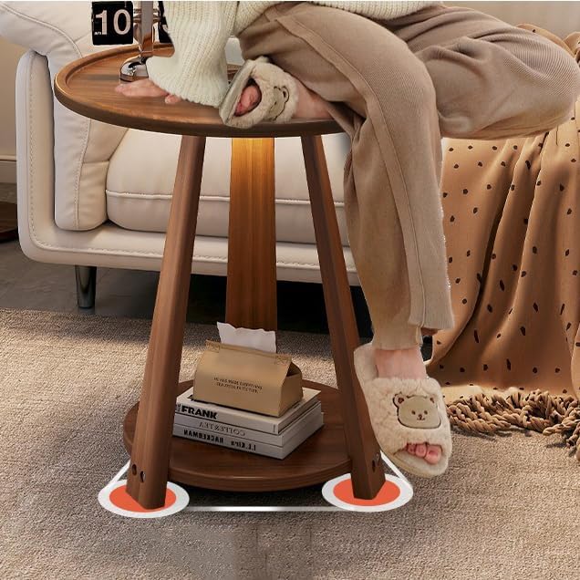ZYFAB Round Storage End Table 2-Tier Small Wood Side Table Open Shelves Nightstand TV Tray Table for Living Room Bedroom Rustic Couch Table,B,40 * 40 * 60CM