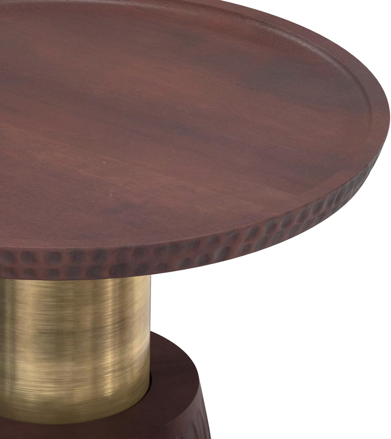 SIMPLIHOME Breanna End Table - 16 inch Wide Solid Mango Wood and Metal Round Accent Table with Textured Base in Walnut Brown and Antique Gold, Contemporary Nightstand for Living Room or Bedroom