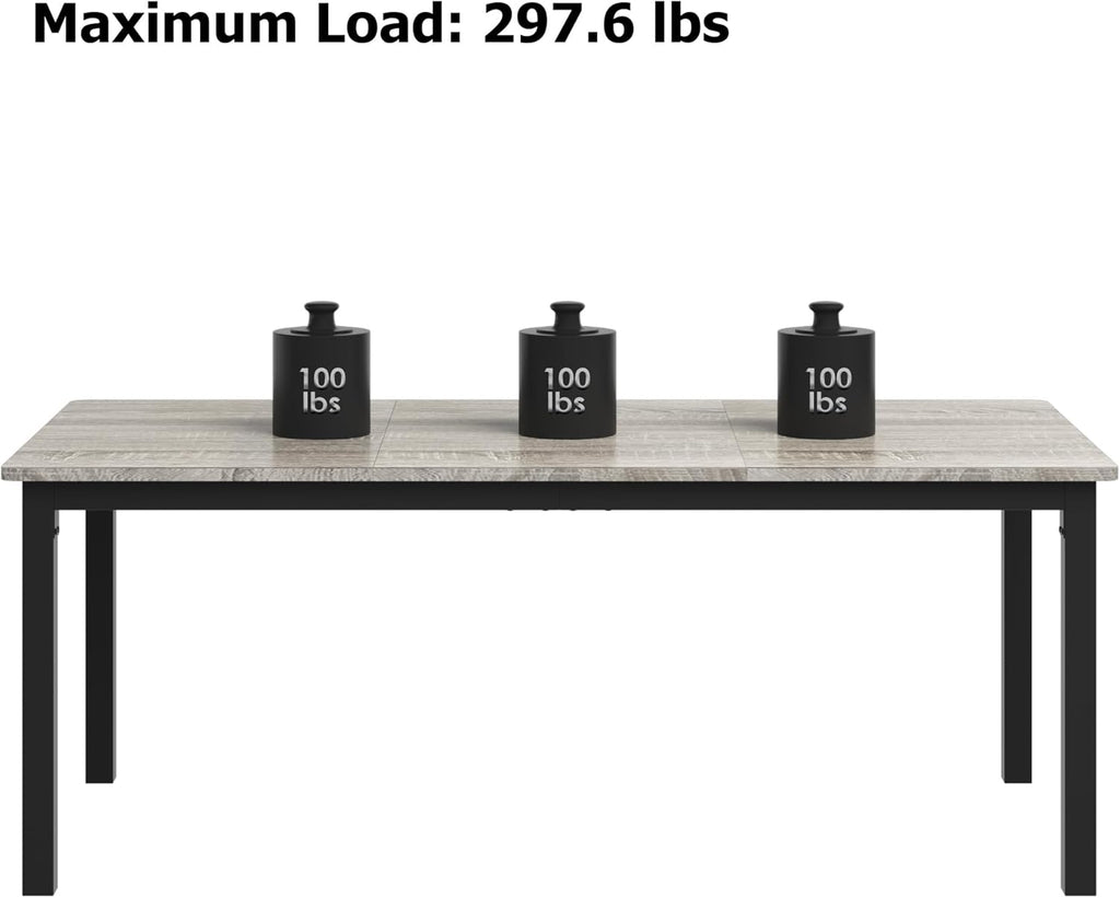 71 Inch Industrial Dining Table, Large Rectangle Kitchen Table with Metal Legs, Round Corners, Wooden Conference Tables Writing Desk for Dining Room, Living Room, Rustic Grey