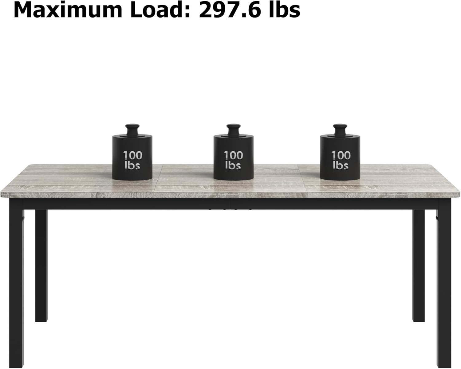 71" Large Industrial Dining Table, Rectangular Wooden Table with Sturdy Metal Legs & Rounded Edges, Kitchen, Living Room or Writing Desk,1.8m(Grey & Black Leg)