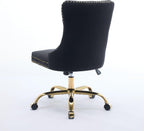 Modern Velvet Office Chair with Tufted Button Design, Adjustable Swivel Desk Chair with Golden Metal Base for Home and Office,Black