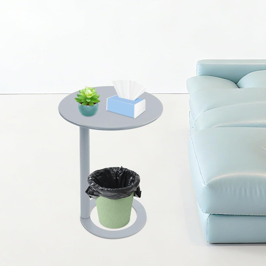 C-Shaped Round Side Table, Couch Side Tables with O-Shaped Base, Metal End Table for Couch Sofa Bed, Small Accent Side Table for Living Room Bedroom Office (Grey)