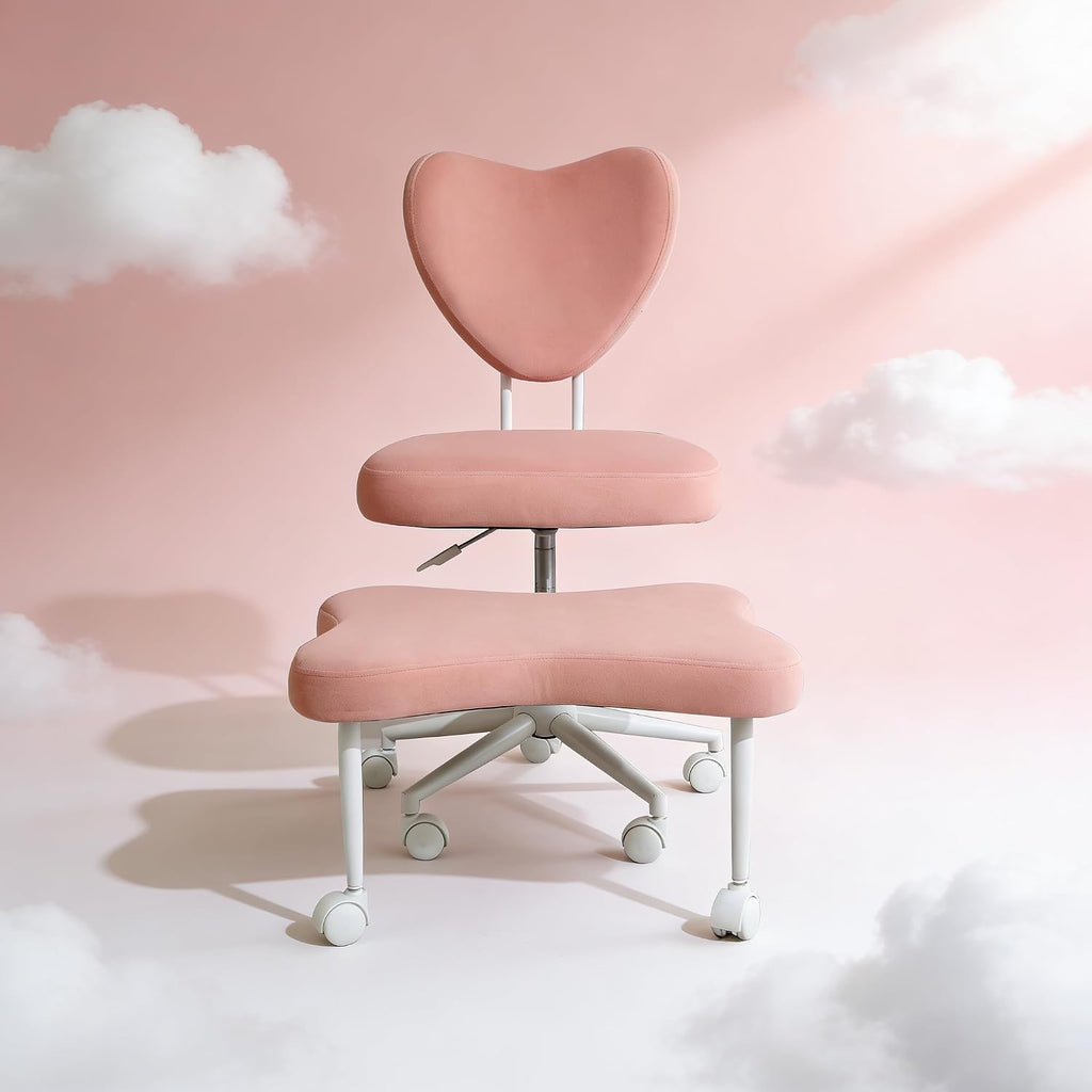 Ergonomic Cross-Legged Meditation Chair with Lumbar Support - Height Adjustable Kneeling Seat Cushion,Soft Plush Fabric Office Chair with 360° Rolling Casters for High-Intensity Work, Study,Yoga