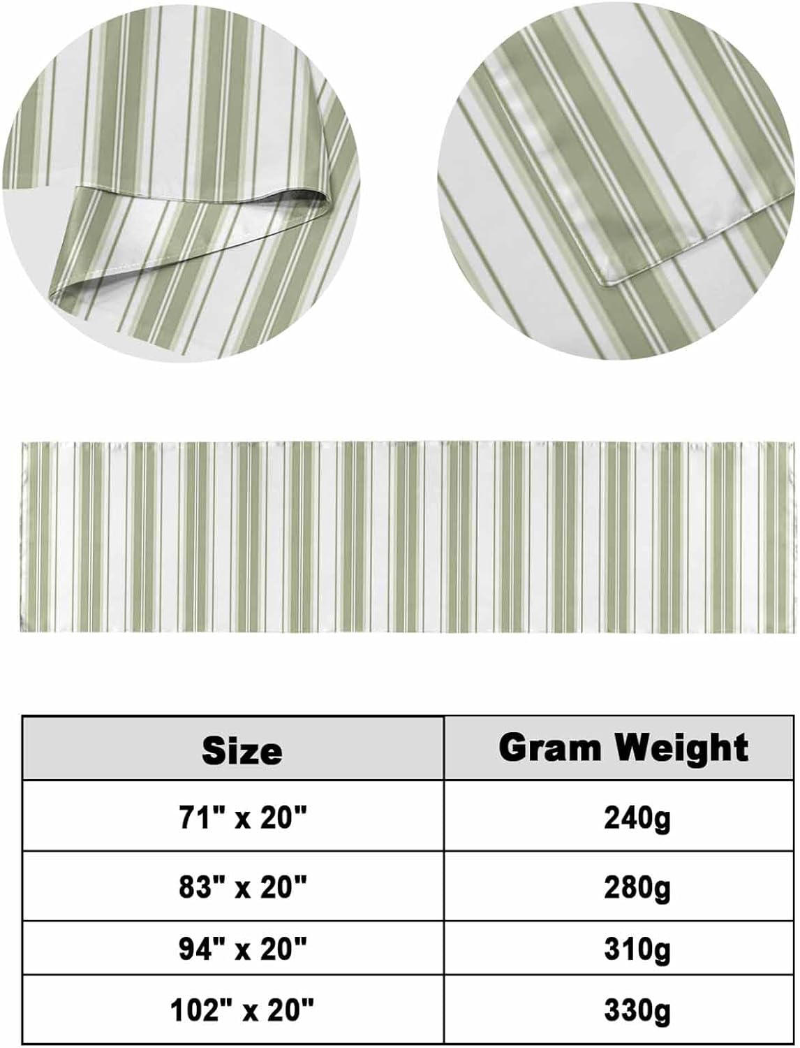 Sage Green Striped Bed Runner Scarf King Size, Modern Thin Line Vertical Stripes Luxury Bed Throw Runners & Scarves for Twin Full Queen King Foot of Beds, Bedroom Hotel Decoration, 94"x20"
