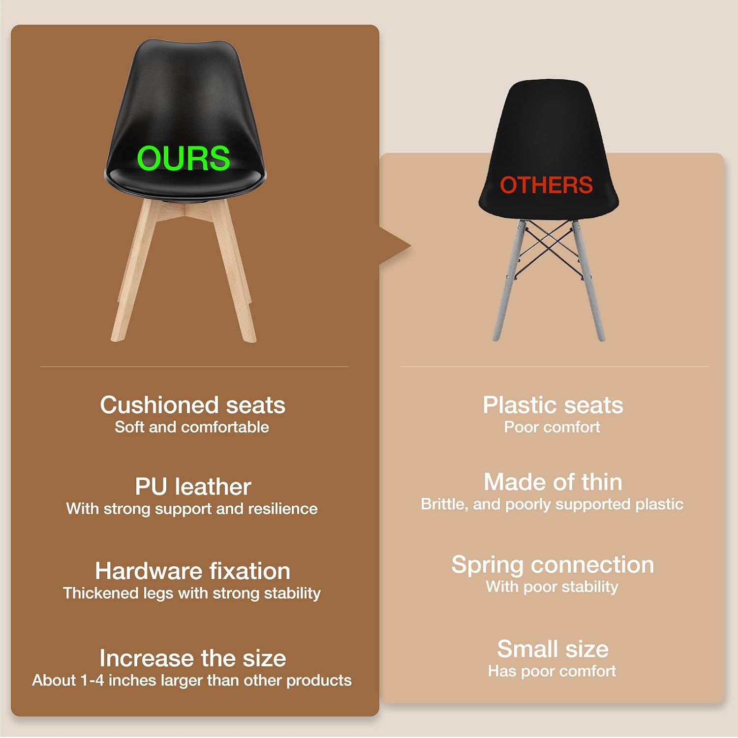 OLIXIS Dining Chairs Set of 8 Kitchen Mid Century Modern Chairs with Wood Legs and PU Leather Cushion, Upholstered Accent Chai for Living Room Bedroom Outdoor Lounge, Black
