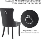 Leather Dining Chairs Set of 4, Upholstered Dining Room Chairs with Nailhead Trim, Sillas de Comedor Modernas 4, Wooden Kitchen Chairs for Dining Room, Living Room, Kitchen, Bedroom, Black