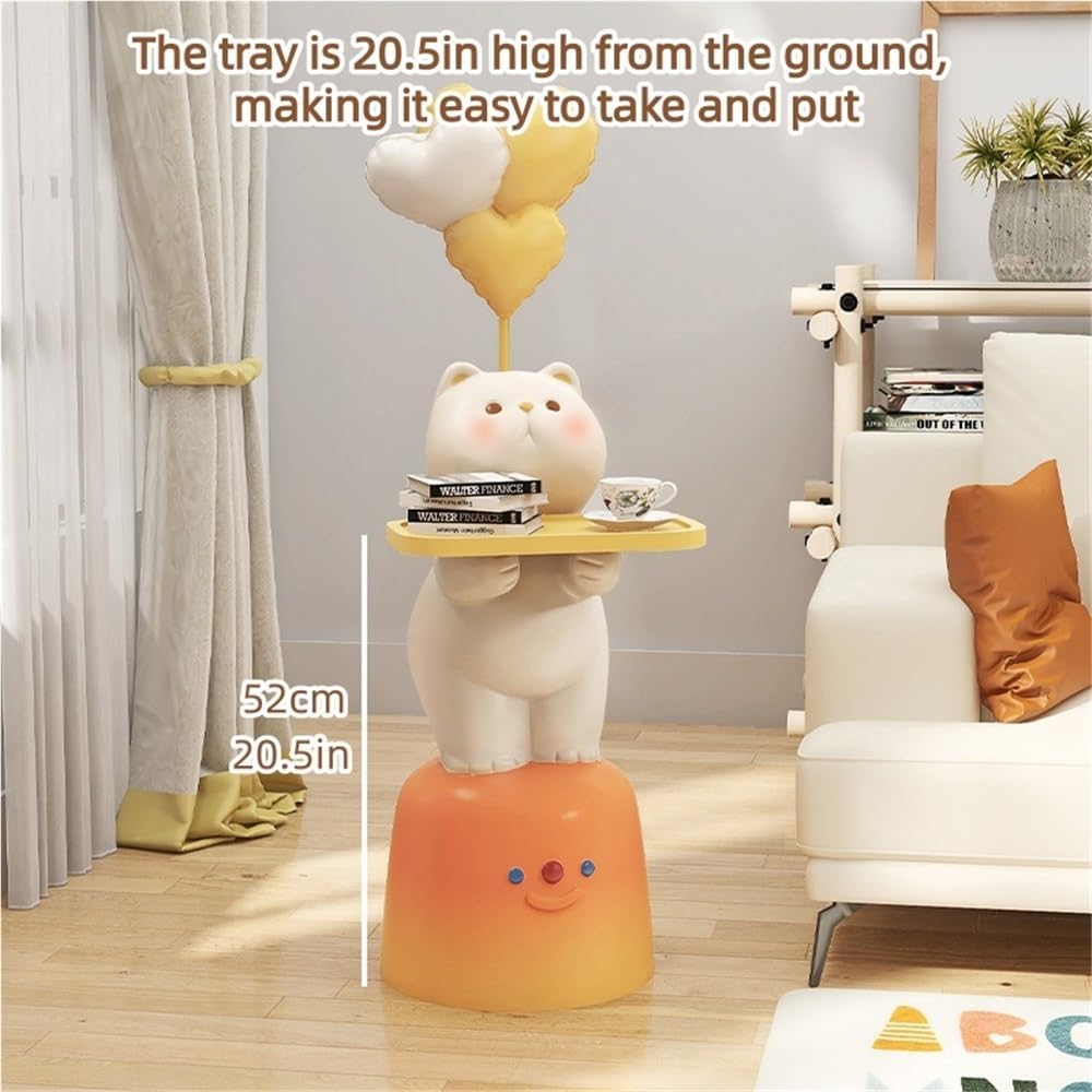 Adorable Cartoon Side Table with Tray, Creative Resin Side Table with Balloons Decor and Base for Living Room, Bedroom, Requires Assembly