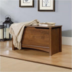 Pemberly Row Farmhouse Engineered Wood Storage Chest, Oiled Oak Finish, 35.25"W x 15.5"D x 18.88"H, Large Hidden Storage Area, Safety Lid Stay, Ventilated Design, Versatile Blanket Chest for Any Room