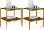 End Table Set of 2, Tempered Glass Side Tables Set with Wooden Storage Shelf, 2-Piece Nightstands for Bedroom, Living Room