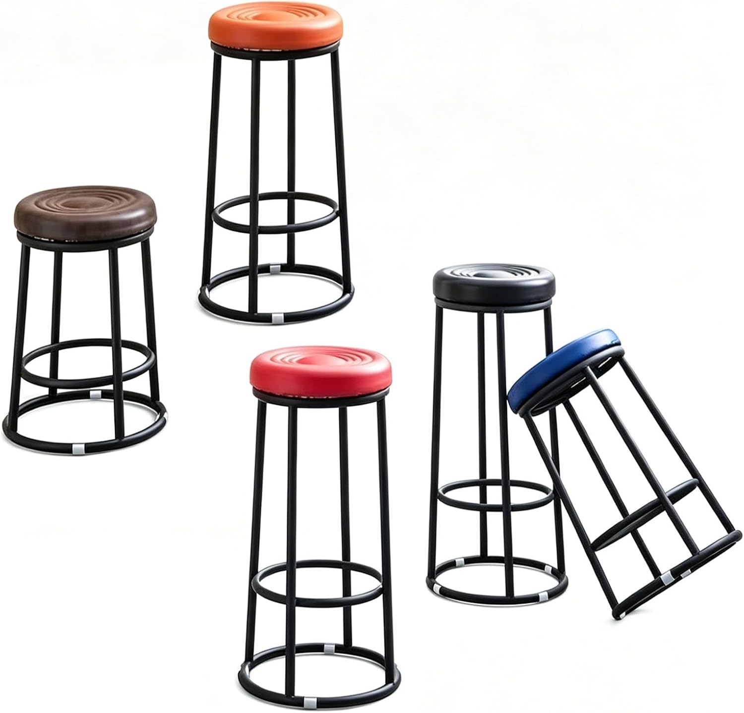 Backless Counter Height Bar Stools, Office Three-Ring High Chair, High Barstools, Comfortable Upholstered, for Dining Room, Kitchen, Bar(Orange,78cm/31in)