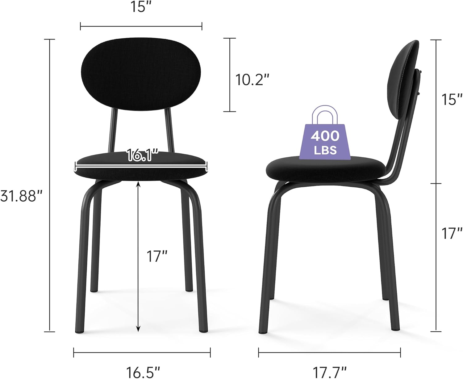 Murago Stackable Dining Chairs Set of 4, Stackable Waiting Room Chairs, Stacking Kitchen Chairs with Upholstered Back and Seat with Dense Foam Cushions, Steel Frame with 400 Lb. Capacity, Black