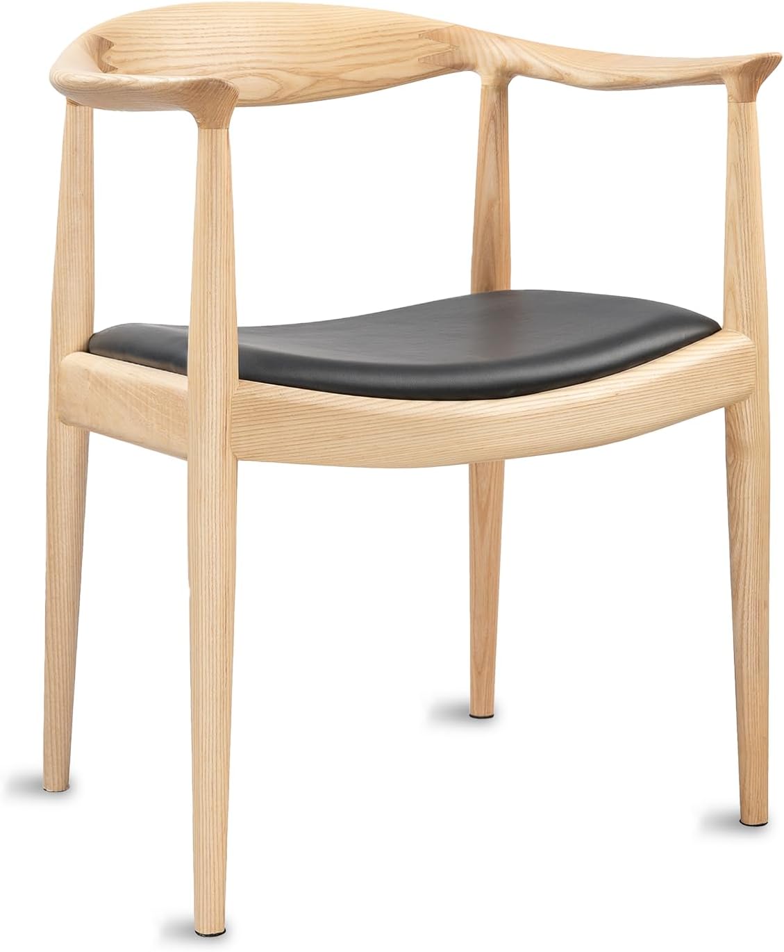Tomile Hans Wegner Kennedy Chair, Mid Century Modern PU Leather Dining Armchair with Comfortable Curved Backrest, Solid Ash Wood Frame, Fully Assembled for Kitchen, Dining Room, Office (Natural)