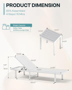Pool Lounge Chairs Set of 2, Aluminum Outdoor Lounge Chairs with Wheels and 5-Position Recliner, Patio Chaise Lounge Outdoor for Poolside, Deck, Beach (White)