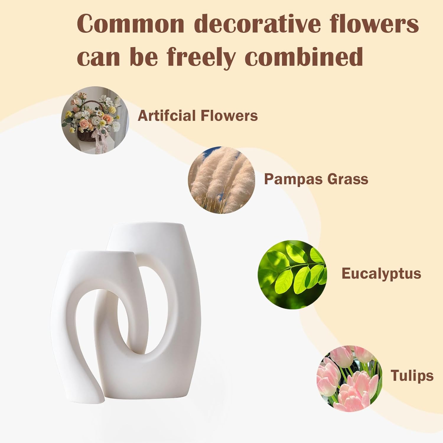 Ceramic Vase Set of 2 by DecoVlog, White Hollow Living Room Decor Vase, Minimalist Decorative Modern Boho Vase for Table Centerpiece Wedding Dining Living Room Office House Decoration