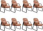 CLATINA Big Tall 500 LB Wide Guest Chairs Heavy Duty, Leather Side Reception Chairs with Sled Base and Arms, Executive Office Desk Chair No Wheels for Meeting Conference Waiting Room Home, Brown 8 PK