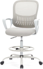 DUMOS Drafting Chair - Ergonomic Tall Office for Standing Desk, Counter with Height Adjustable and Comfortable Lumbar Support, Fixed Armrests, Grey