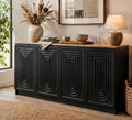 Gyfimoie 63" Fluted Sideboard Buffet Cabinet with Storage, Modern Credenza with Adjustable Shelves, Wood Accent Cabinet with 4 Doors, Dining Room Buffet Cabinet for Kitchen Living Room Entryway, Black