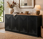 Gyfimoie 63" Fluted Sideboard Buffet Cabinet with Storage, Modern Credenza with Adjustable Shelves, Wood Accent Cabinet with 4 Doors, Dining Room Buffet Cabinet for Kitchen Living Room Entryway, Black