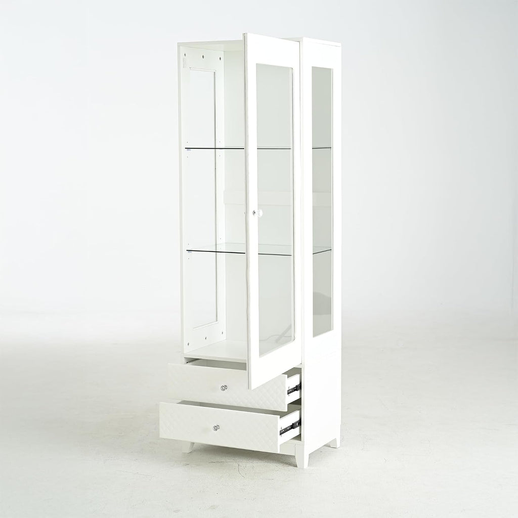 roomfitters 71'' Display Cabinet with Glass Door, Freestanding Pantry Storage Cabinet with Adjustable Shelves for Dining, White