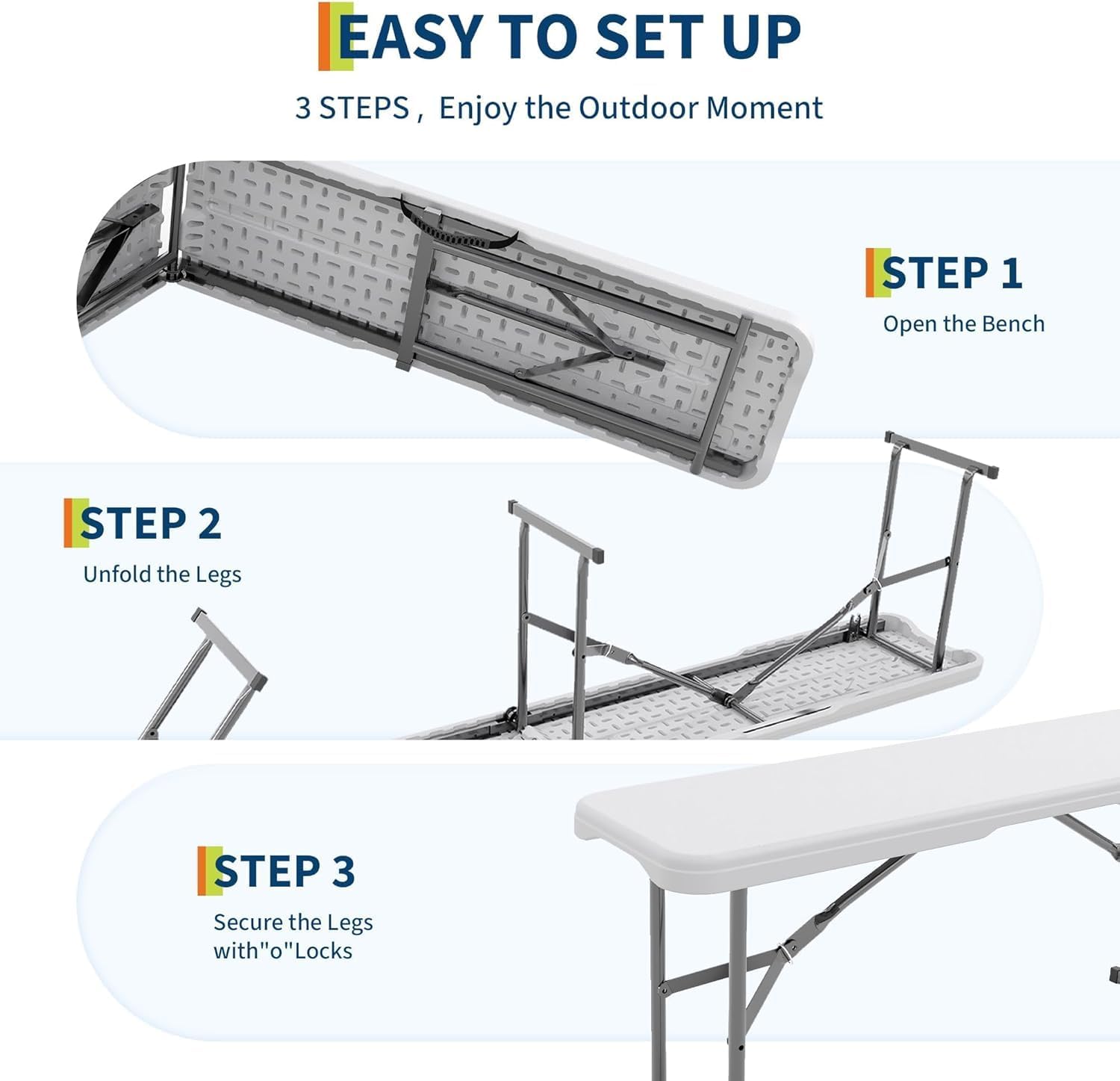6FT Folding Bench, 2 Pack Fold-in-Half Portable Seating with Carry Handle, Heavy Duty 770lbs Capacity Soccer Sideline Team Seating for Games, Party & Events, Indoor/Outdoor, Camping