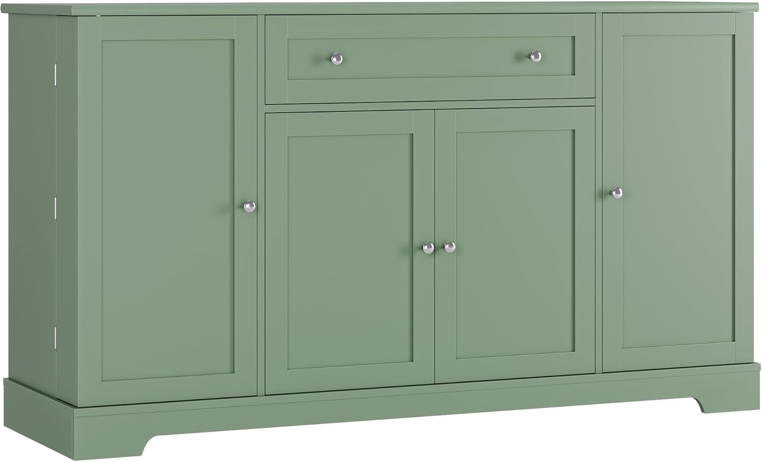 HITHOS 54" Buffet Cabinet with Storage, Modern Kitchen Buffet Sideboard with Drawer, Wood Coffee Bar Station with Adjustable Shelves, Kitchen Storage Cabinet for Living Room, Green