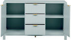 Sideboard with Wave Design - 3 Adjustable Shelves, 3 Drawers & Soft-Close Doors, Storage Console Table with Metal Handles, Suitable for Study, Hallway and Living Room, 3 Colors (Cyan + MDF)