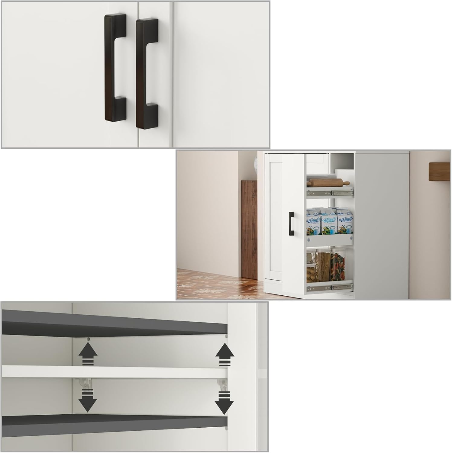 Gyfimoie 68" Tall Kitchen Pantry Cabinet with Side Drawer, Kitchen Pantry Storage Cabinet with Acrylic Door,Freestanding Food Hutch with Microwave Stand for Dining Room (White)