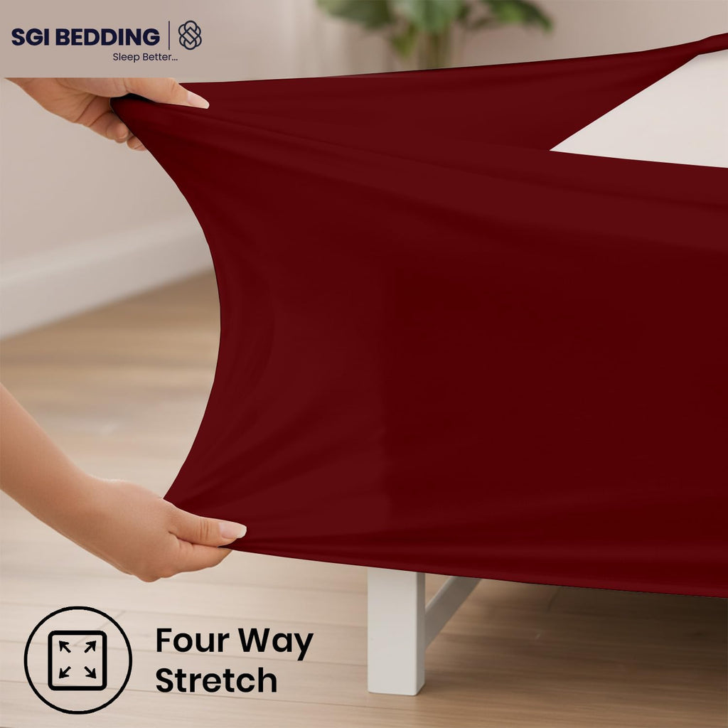 Box Spring Cover Queen Size - Jersey Knit Stretchy Wrap Around 4 Sides, Non-Slip Bed Skirt Alternative, Ultra Soft Wrinkle & Fading Resistant, Fits 4-13" Deep, Burgundy