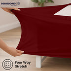 Box Spring Cover Queen Size - Jersey Knit Stretchy Wrap Around 4 Sides, Non-Slip Bed Skirt Alternative, Ultra Soft Wrinkle & Fading Resistant, Fits 4-13" Deep, Burgundy