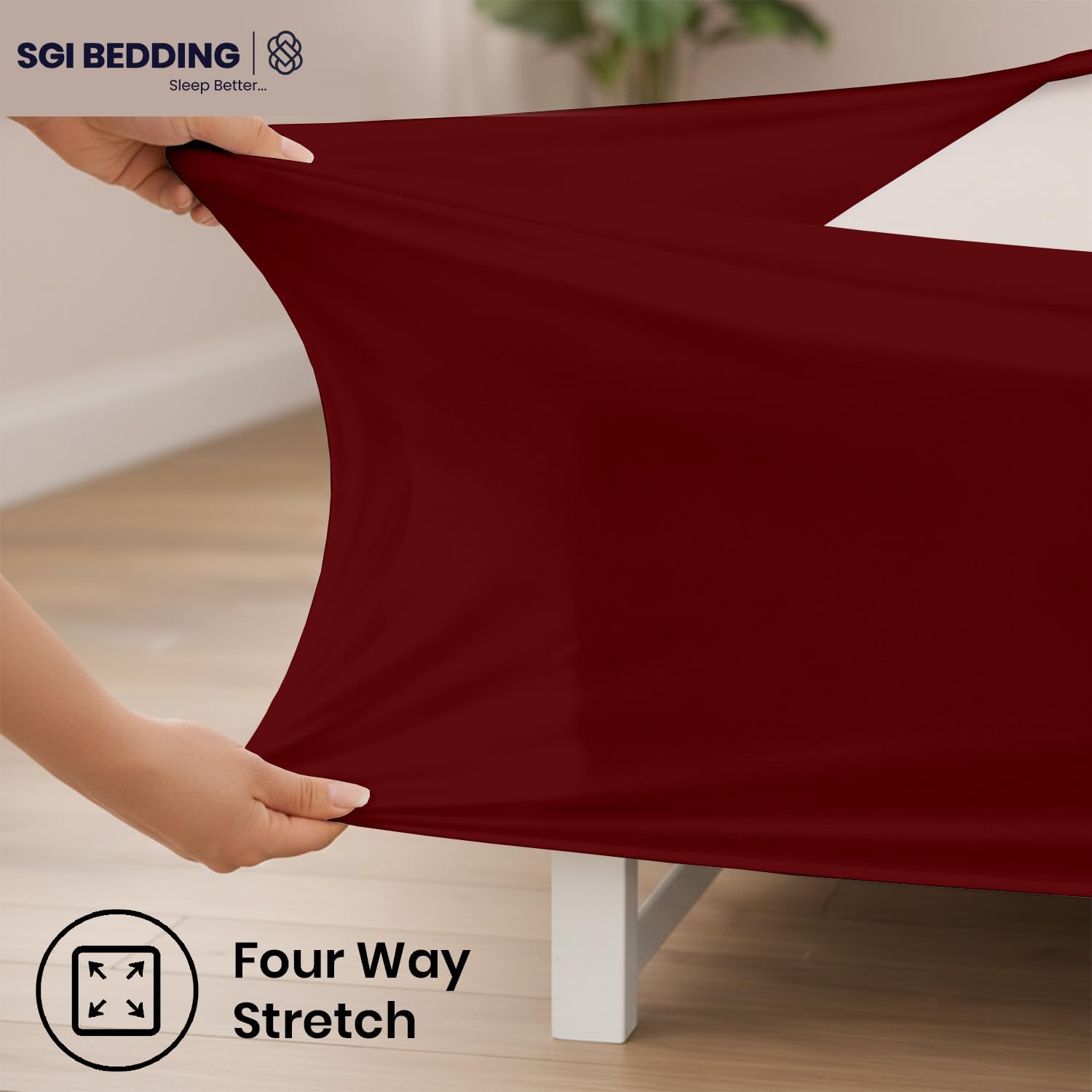 Box Spring Cover Queen Size - Jersey Knit Stretchy Wrap Around 4 Sides, Non-Slip Bed Skirt Alternative, Ultra Soft Wrinkle & Fading Resistant, Fits 4-13" Deep, Burgundy