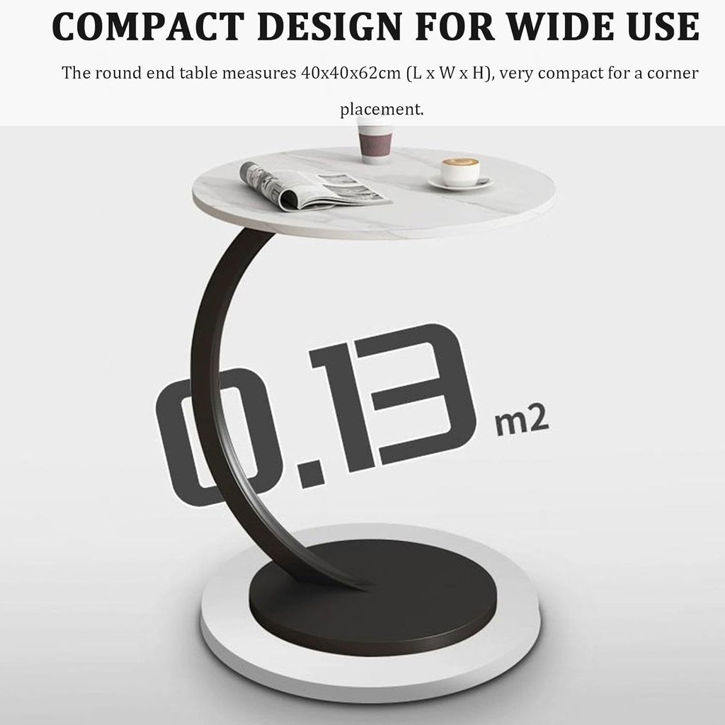 C-Shaped Side Table, Round End Table with Wooden Top & Metal Frame, Compact Living Room Coffee Table for Sofa, Bed, or Nightstand Use C