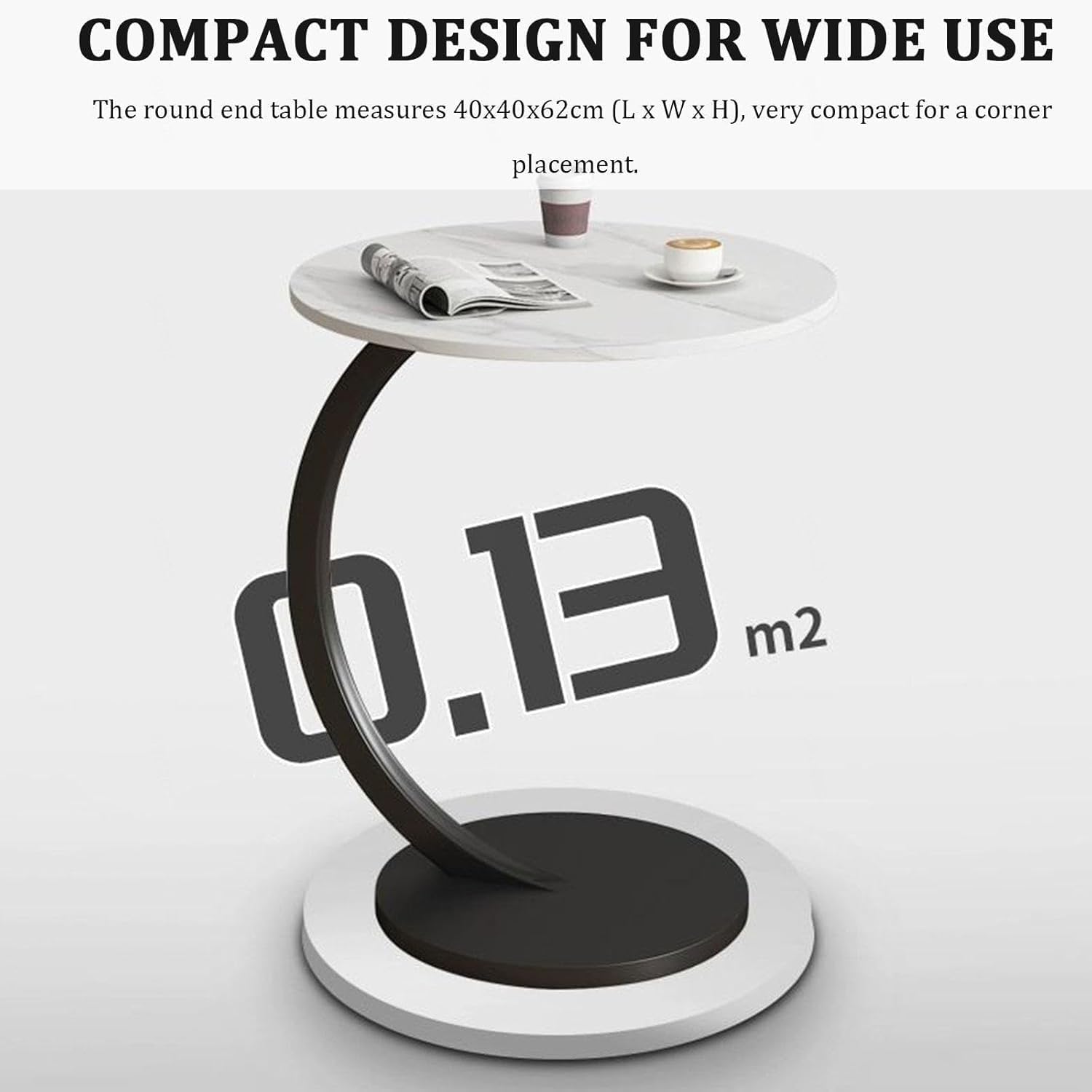 C-Shaped Side Table, Round End Table with Wooden Top & Metal Frame, Compact Living Room Coffee Table for Sofa, Bed, or Nightstand Use C