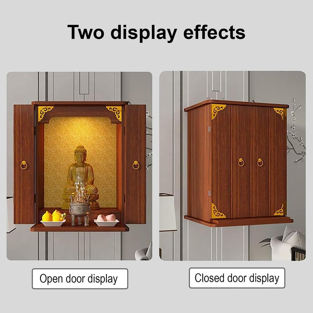 Personal Shrine Stand, Puja Meditation Prayer Table with Storage Tier, Wooden Chinese Altar Table for Living Room, Bedroom, Office(Brushed Oak,15.7 * 15.7 * 23.6in)
