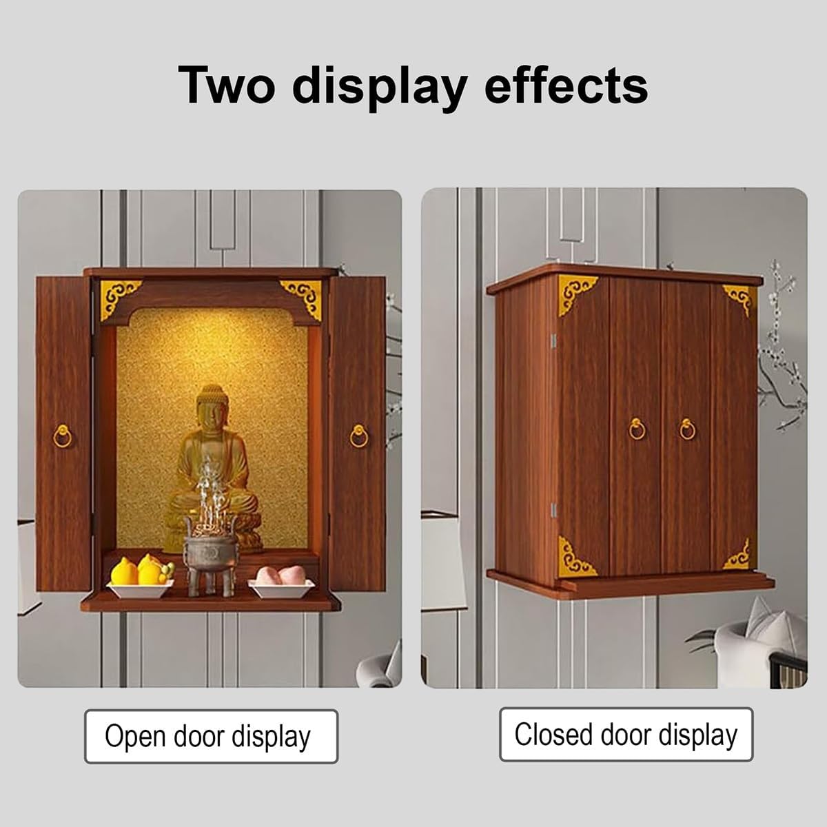 Personal Shrine Stand, Puja Meditation Prayer Table with Storage Tier, Wooden Chinese Altar Table for Living Room, Bedroom, Office(Brushed Oak,15.7 * 15.7 * 23.6in)