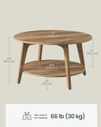 SONGMICS HOME Round Coffee Table, 2 Tier Living Room Center Table, Mid Century Modern Charm, Brown