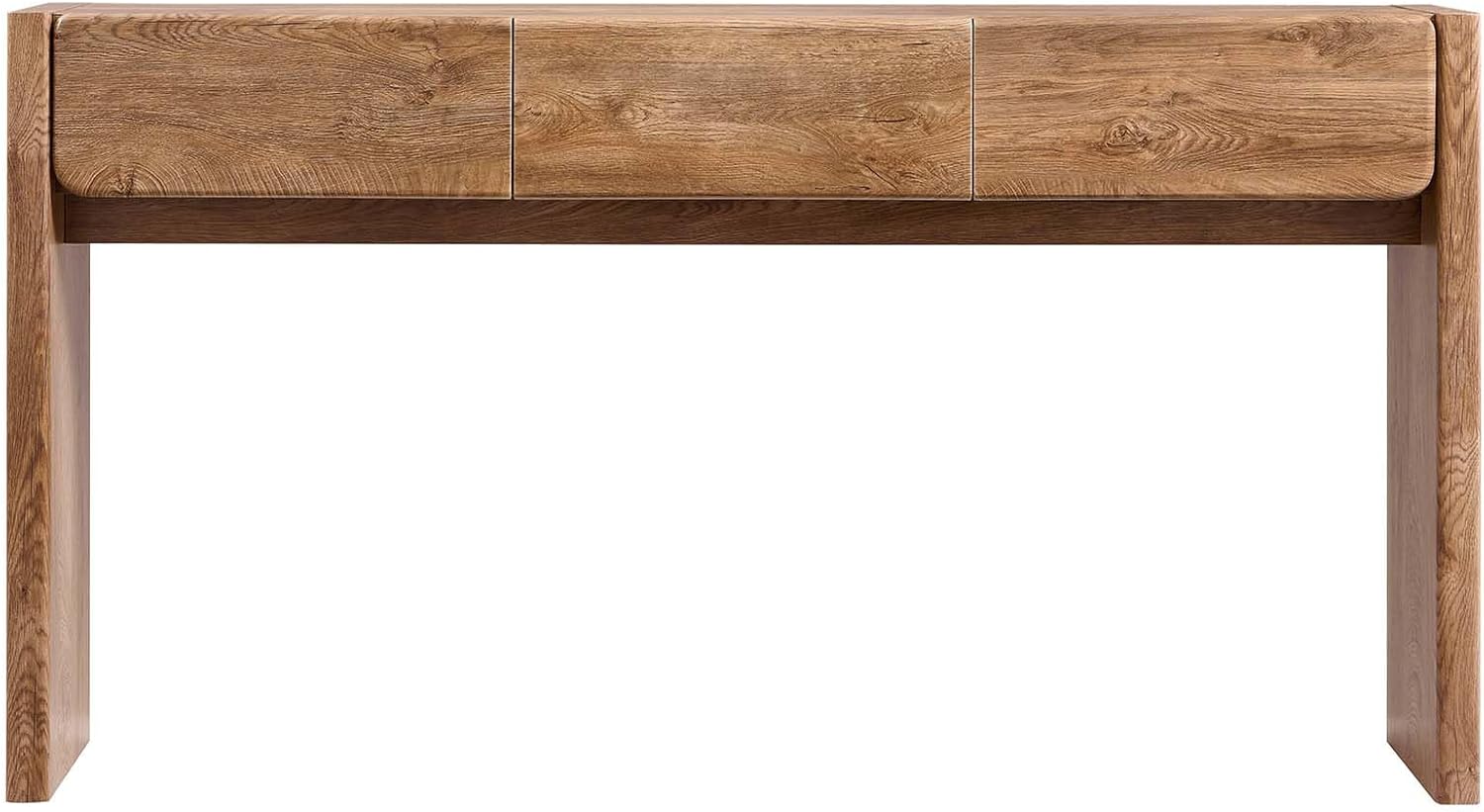 OKD 63'' Console Table with 3 Drawers, Farmhouse Entryway Table with Rounded Corners, Console Table Behind Couch for Living Room/Hallway-Light Knotty Oak