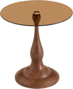 KEIKI Modern Side Table with Tempered Glass Top, Round Metal End Table for Living Room Bedroom Balcony, Small Accent Coffee Table for Sofa Side Bedside, 19.6", Walnut