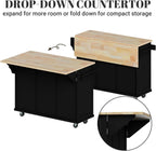 Rovibek Kitchen Island with Drawers 53 in Rolling Island Cart Mobile Portable Islands on Wheels Solid Wood Island with Storage Cabinet & Drawers, Jet Black