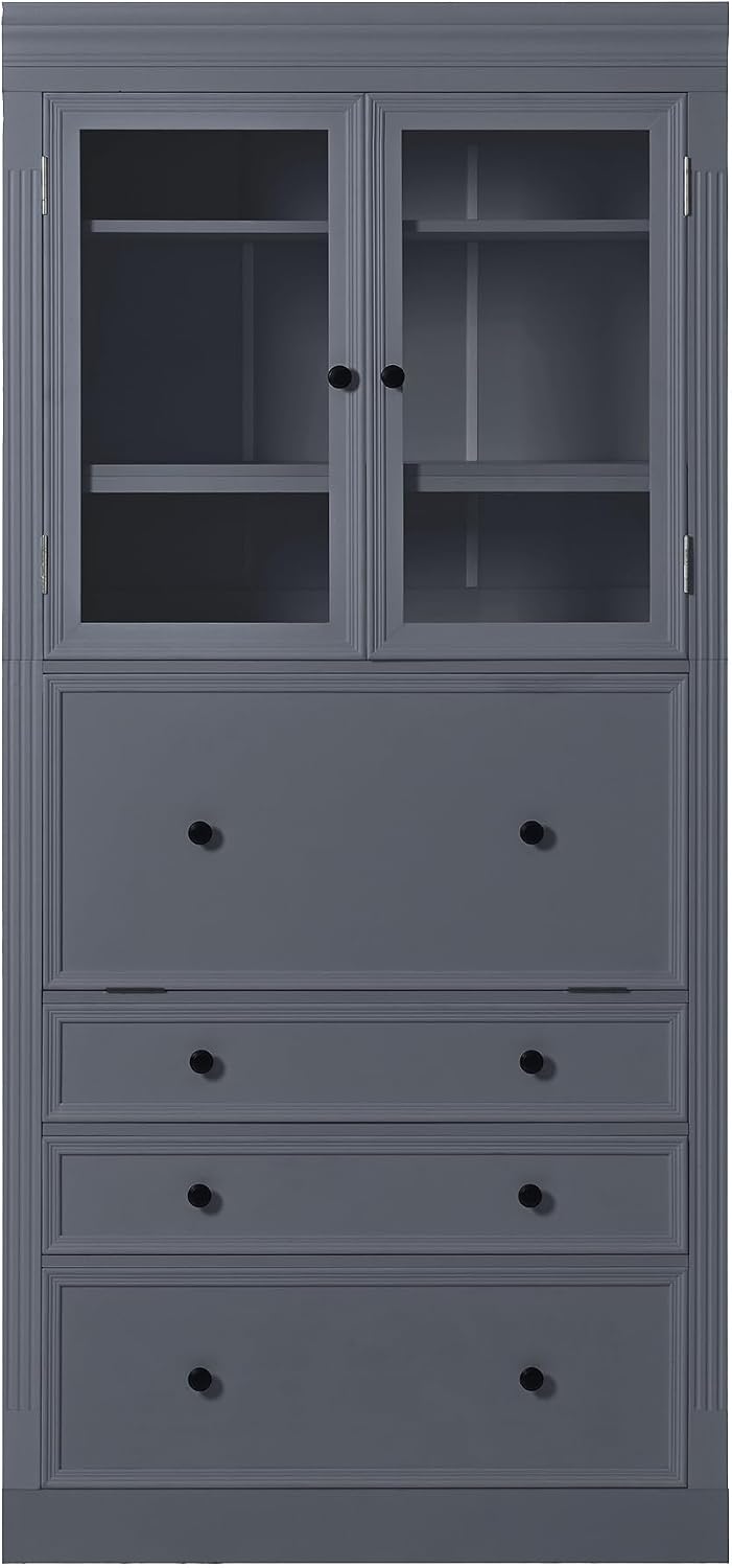 78" Tall Kitchen Pantry Cabinet with 3 Drawers, Large Wooden Kitchen Organizers Storage Cabinet Cupboard with Power Outlet and Adjustable Shelves for Dining Room, Living Room, Grey