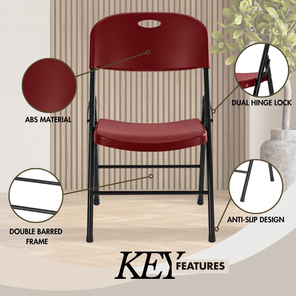 2-Pack Heavy Duty Plastic Folding Chair, 450 lbs Capacity Foldable Chairs for Indoor Outdoor, Stackable Portable Seating for Party, Wedding, Patio, Backyard, Office (Red)